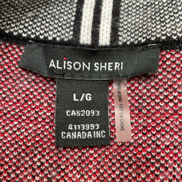 Alison Sheri plaid checkered cardigan jacket zip up L red white black collar - Picture 6 of 14
